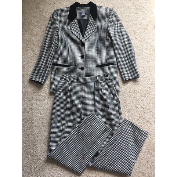 Vintage Wool Houndstooth Checkered Pantsuit Set - Picture 6 of 16
